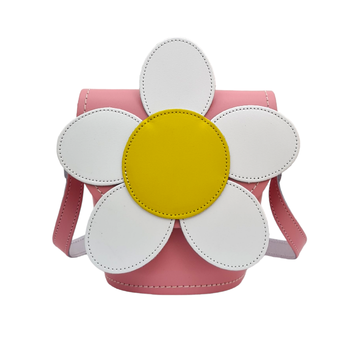 Handmade Leather Daisy Barrel Bag in Pastel Pink