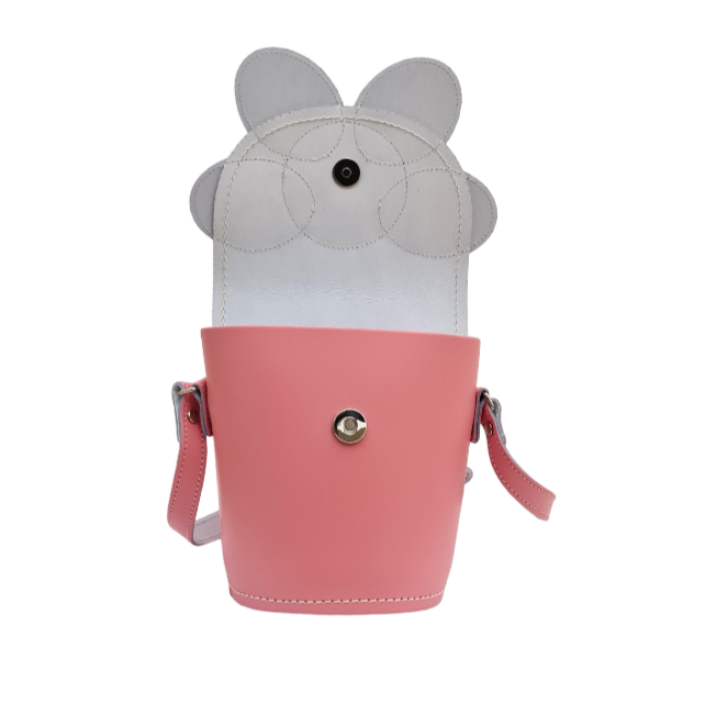 Handmade Leather Daisy Barrel Bag in Pastel Pink