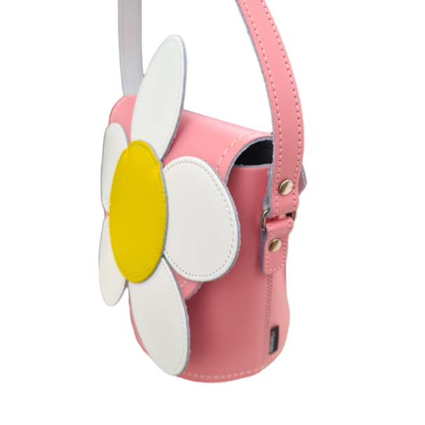 Handmade Leather Daisy Barrel Bag in Pastel Pink