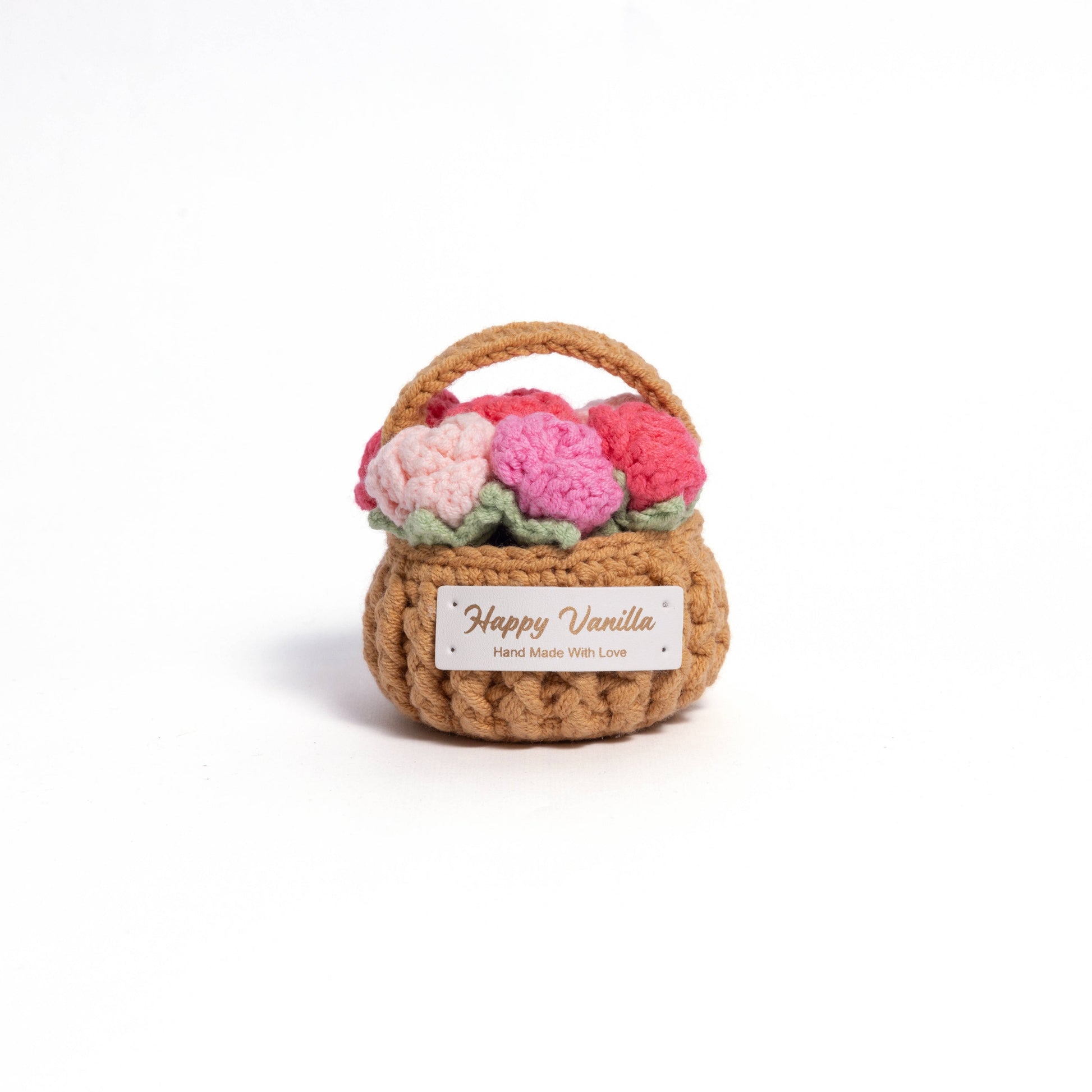Handmade Miniature Flower Basket with Crocheted Blooms
