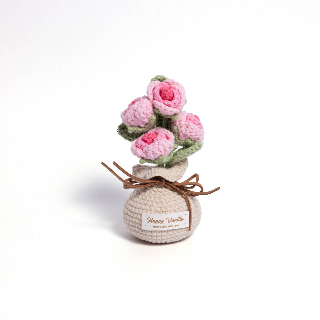 Hand Crocheted Heart Roses with Pot