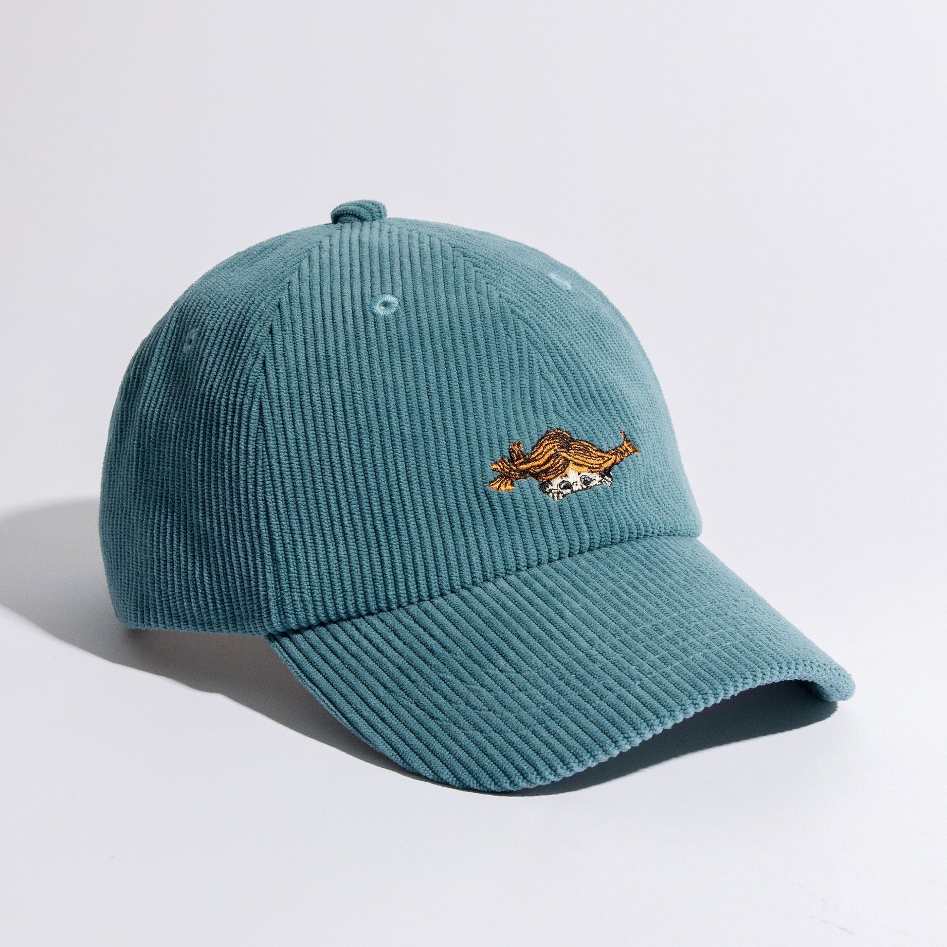 elegant petrol blue corduroy dad cap with a refined, structured silhouette