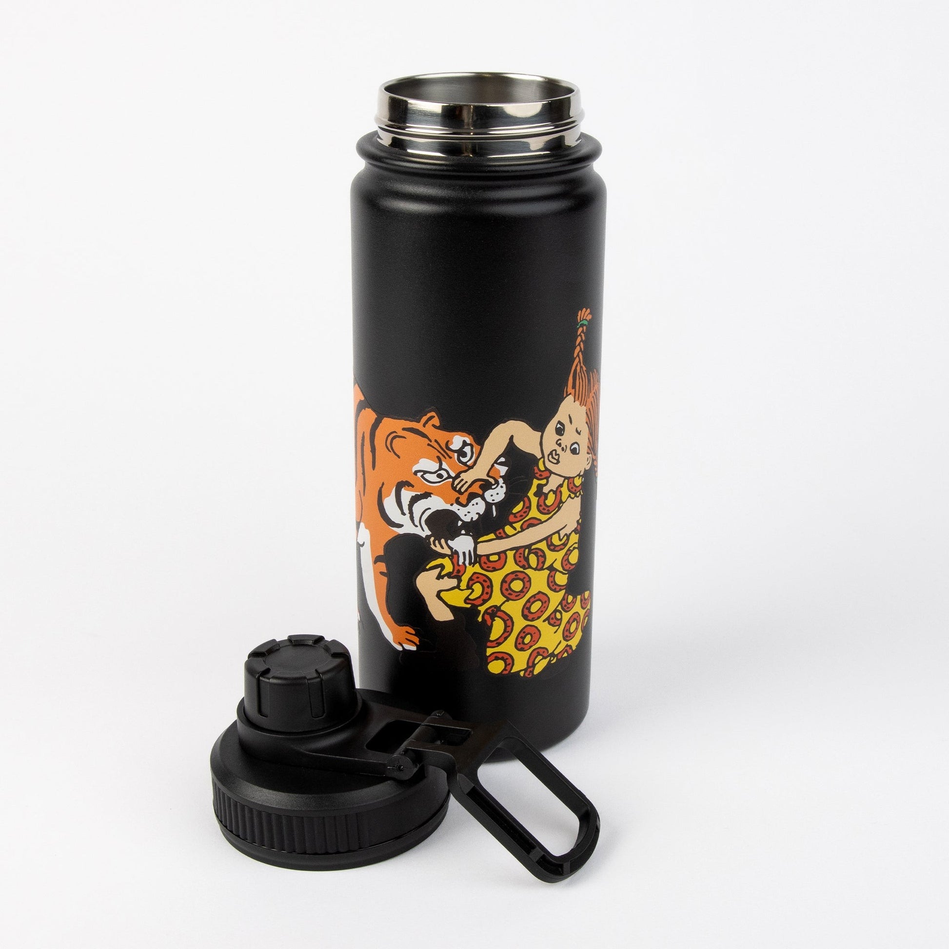 elegant black pippi thermal bottle on a marble surface, showcasing its sophisticated and eco-friendly design