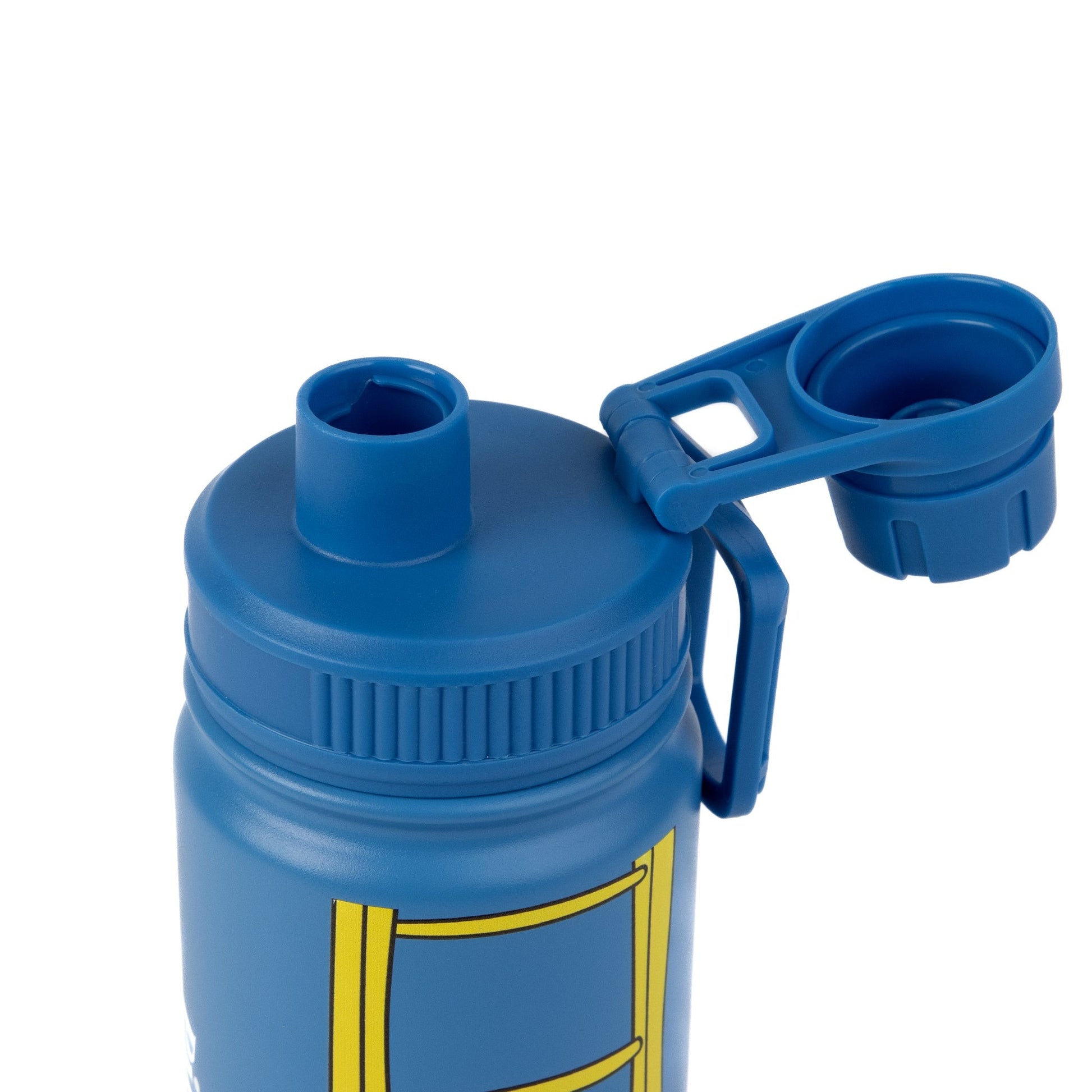 pippi thermal bottle blue on a wooden desk with lid removed for easy refilling