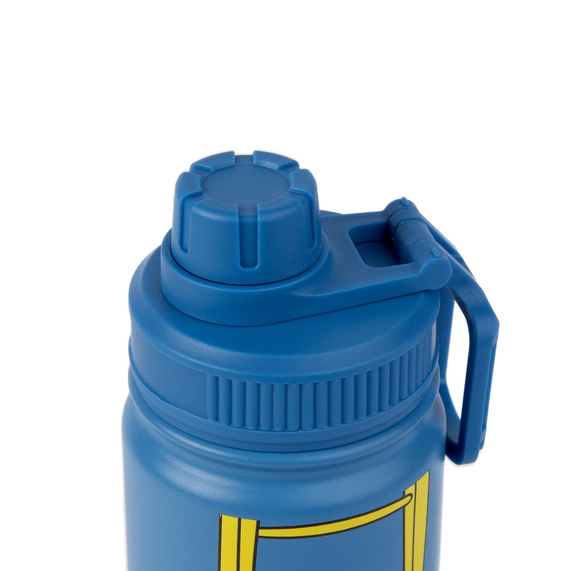 practical blue pippi thermal bottle with screw cap on a wooden desk