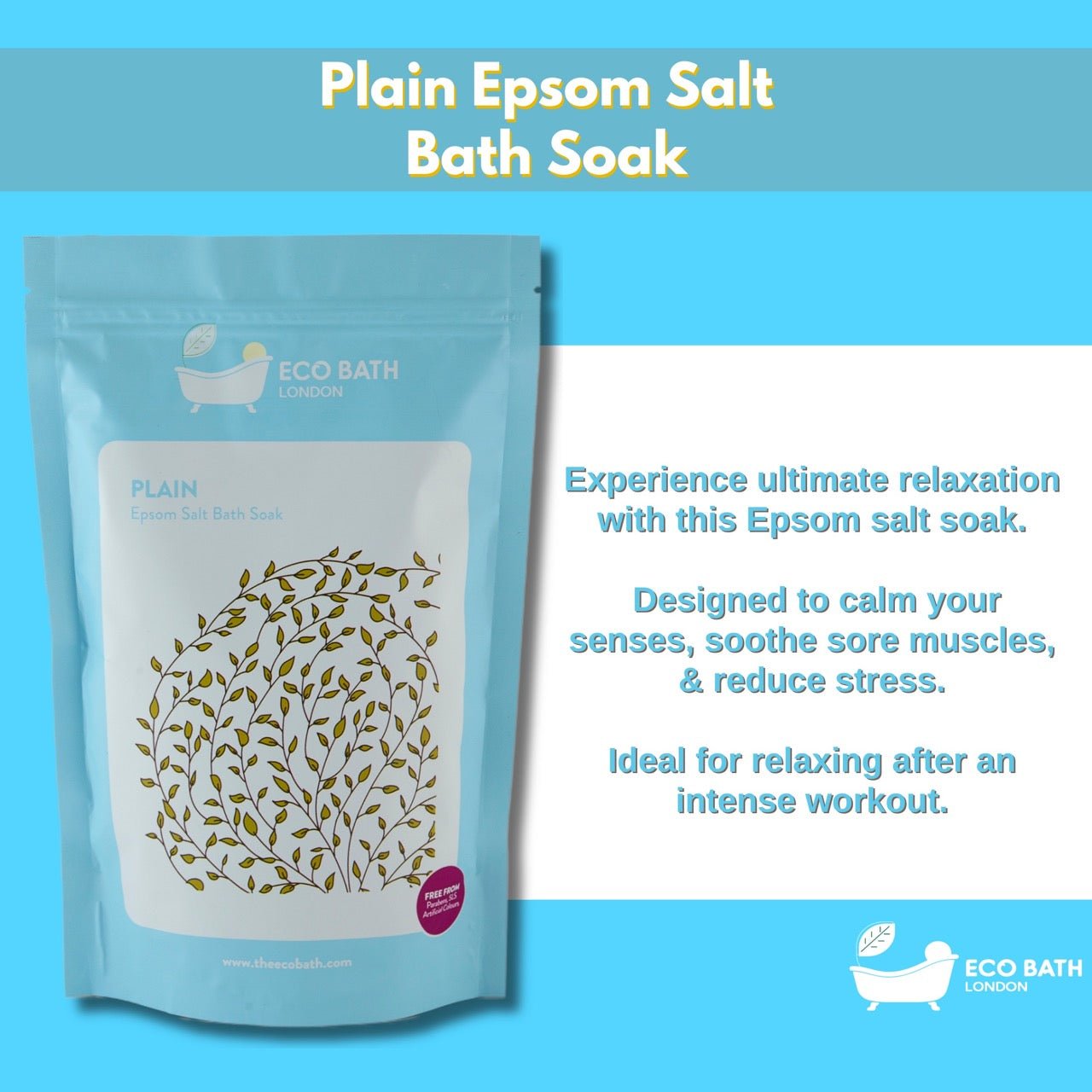 Plain Epsom Salt Bath Soak Pouch 500g and 1000g