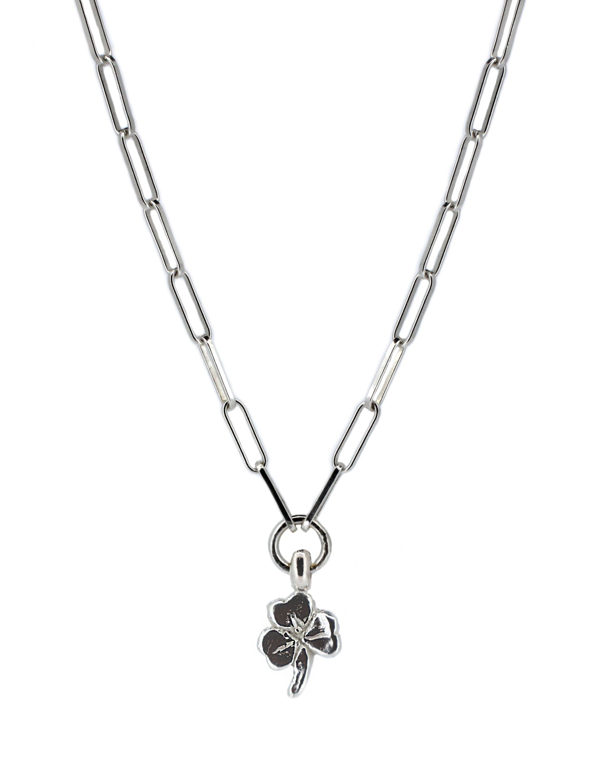 Lucky Clover Sterling Silver Trace Chain Necklace