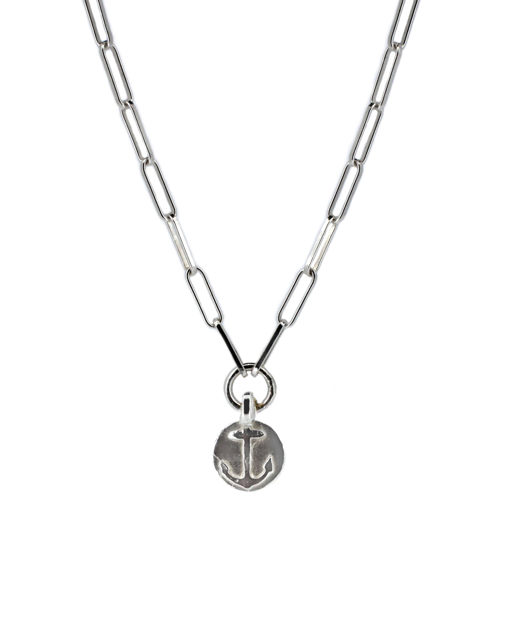Sterling Silver Anchor Disc Trace Chain Necklace