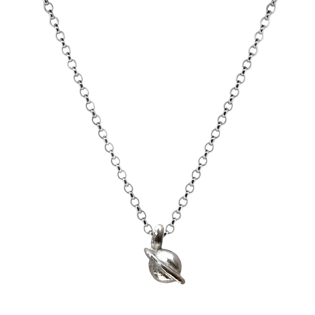 Saturn Charm Necklace in Recycled Silver