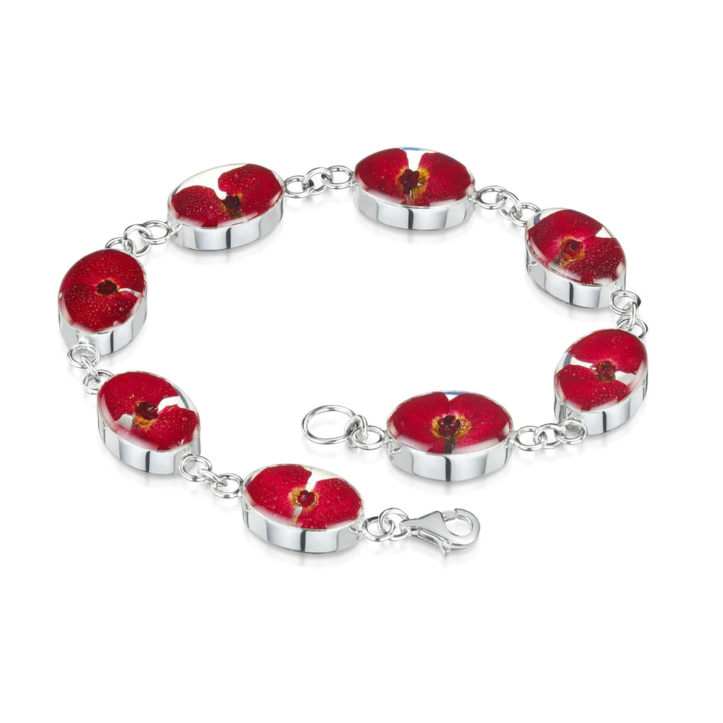 Sterling Silver Poppy Bracelet with Real Flowers