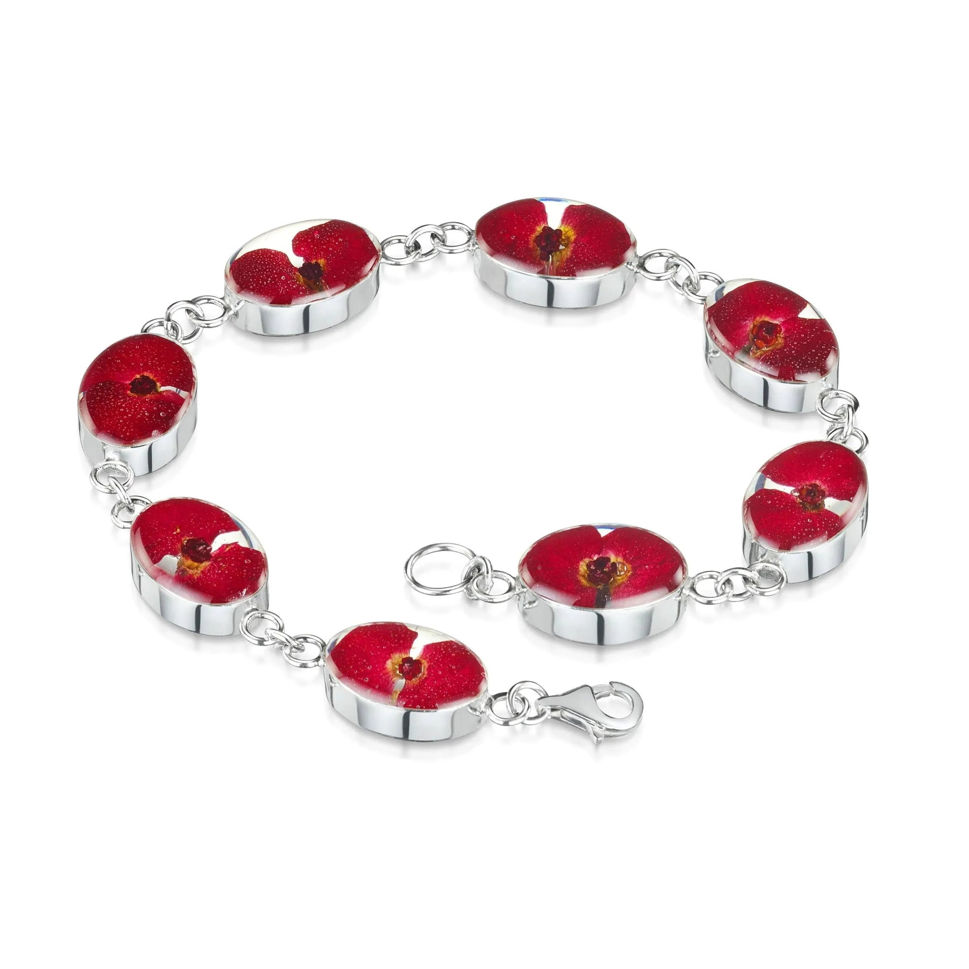 Sterling Silver Poppy Bracelet with Real Flowers