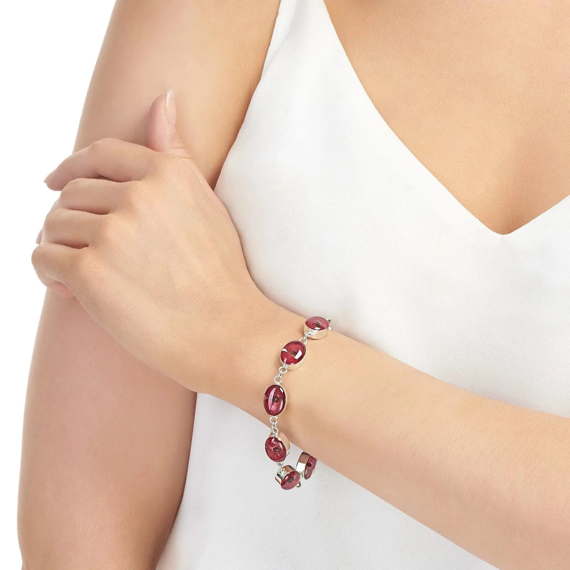 Sterling Silver Poppy Bracelet with Real Flowers