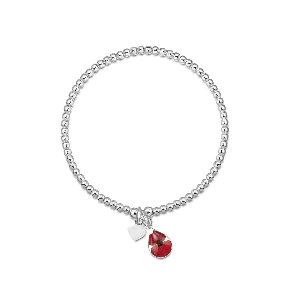 Poppy Flower Sterling Silver Bead Stretch Bracelet