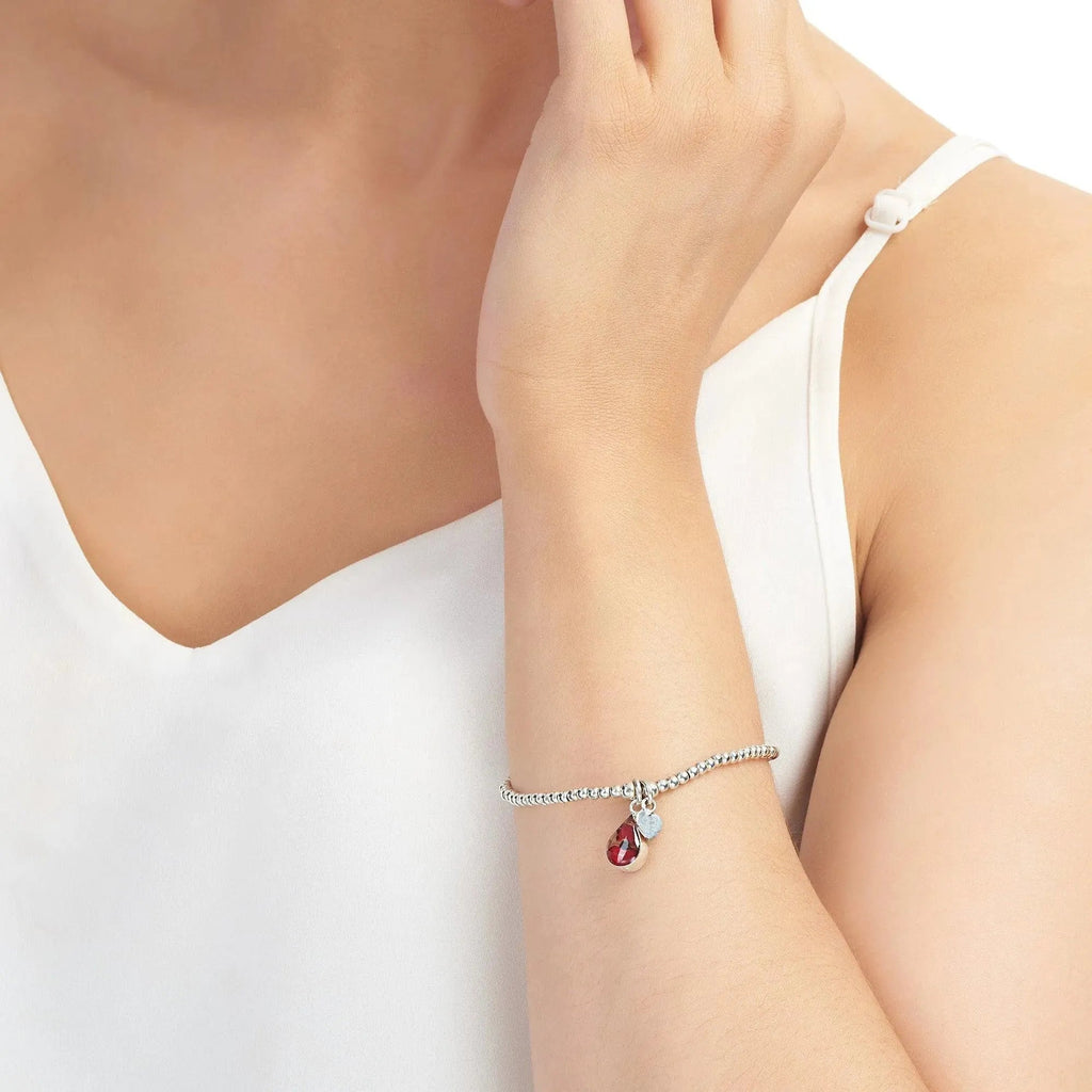 Poppy Flower Sterling Silver Bead Stretch Bracelet