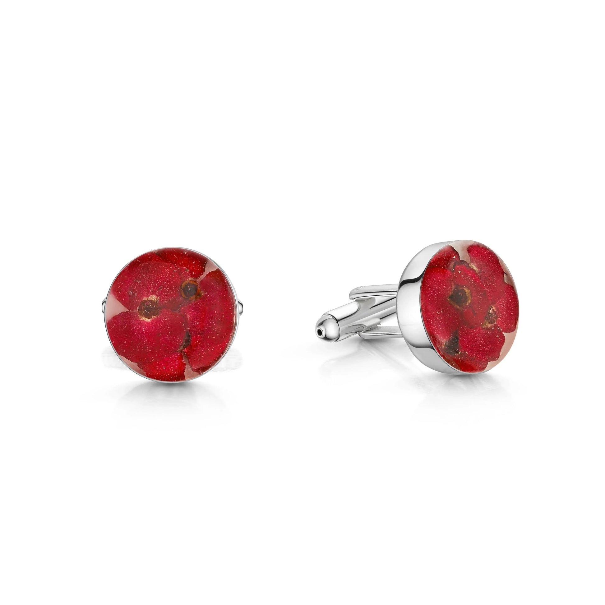 Poppy Cufflinks in Sterling Silver with Real Flowers