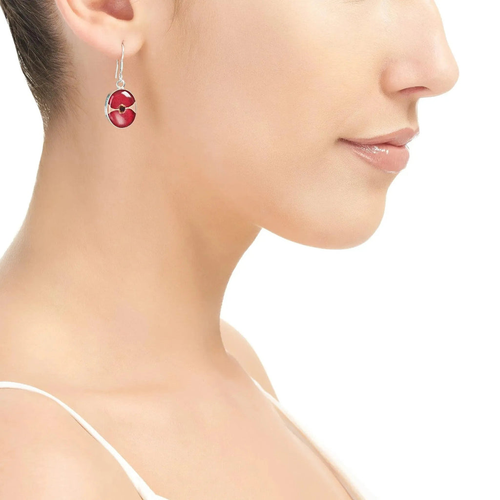 Poppy Flower Drop Earrings Sterling Silver