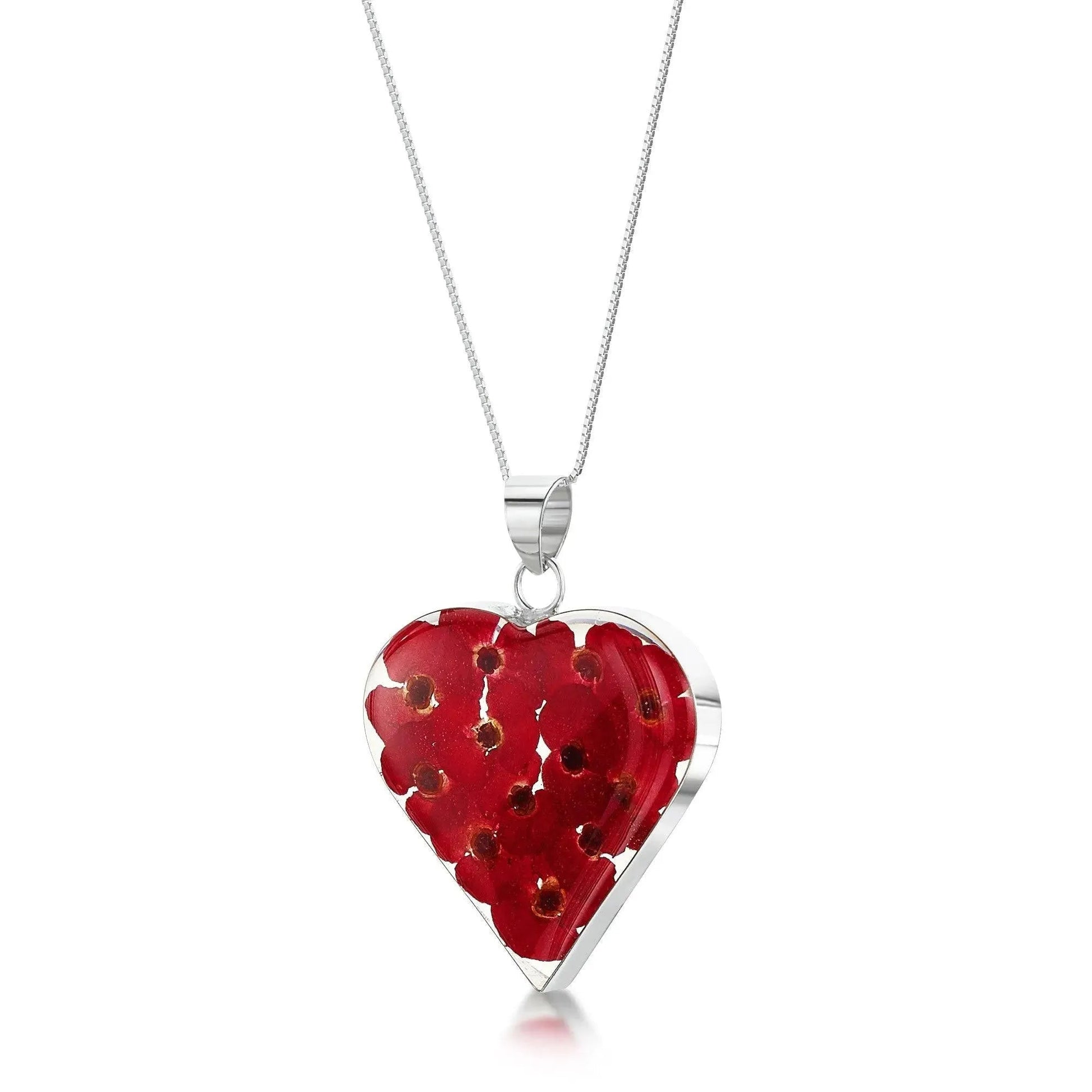 Poppy Heart Necklace in Sterling Silver with Real Flowers