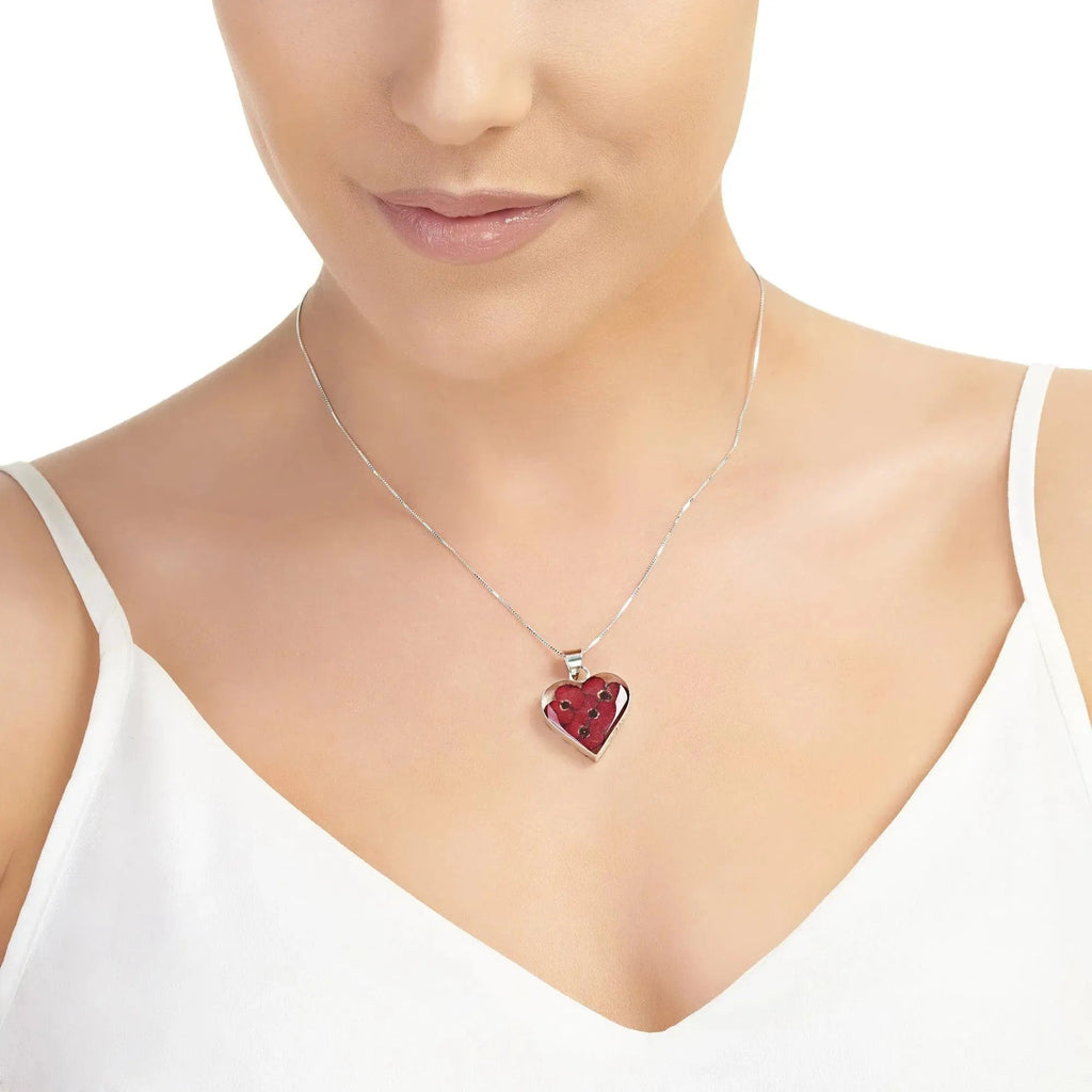 Real Flower Heart Necklace in Sterling Silver