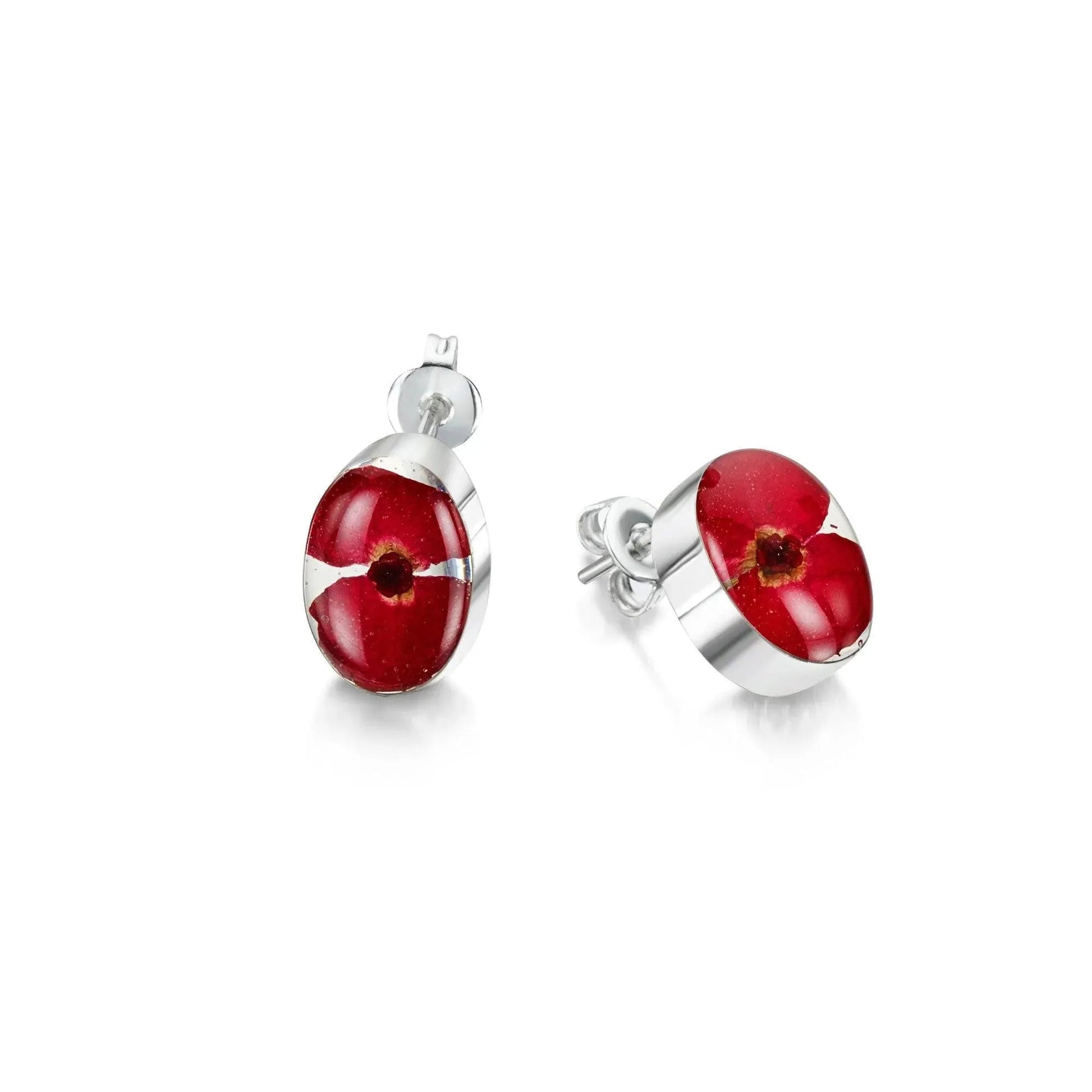 Poppy Stud Earrings Sterling Silver Handmade with Real Flowers