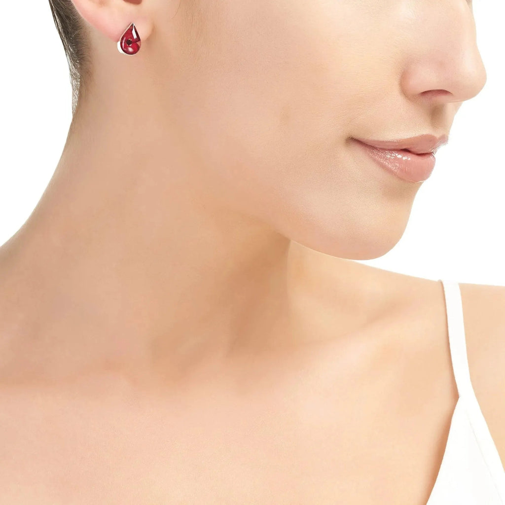 Poppy Teardrop Stud Earrings Sterling Silver with Real Flowers