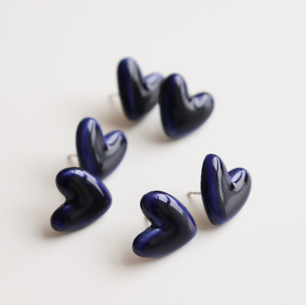 Porcelain Heart Studs -  Blue