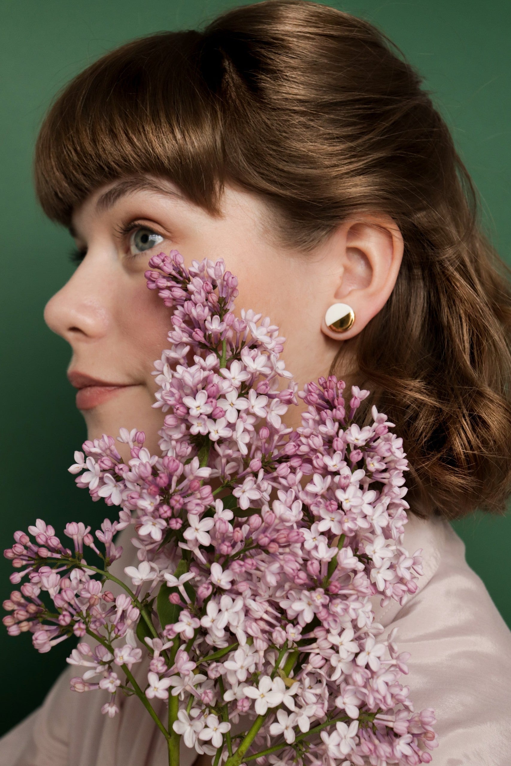 Porcelain Round Stud Earrings - Black and Gold