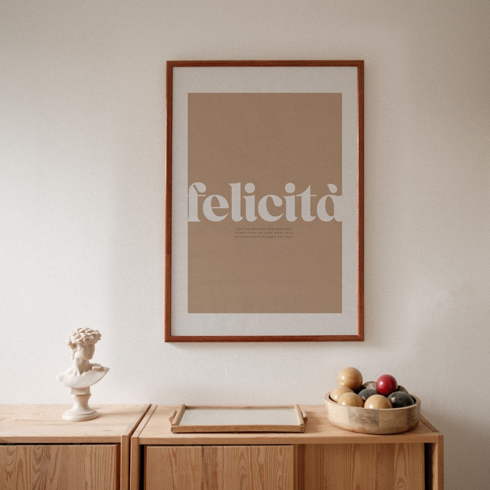 bold minimalist felicita poster with italian typography on matte fsc paper for a confident statement
