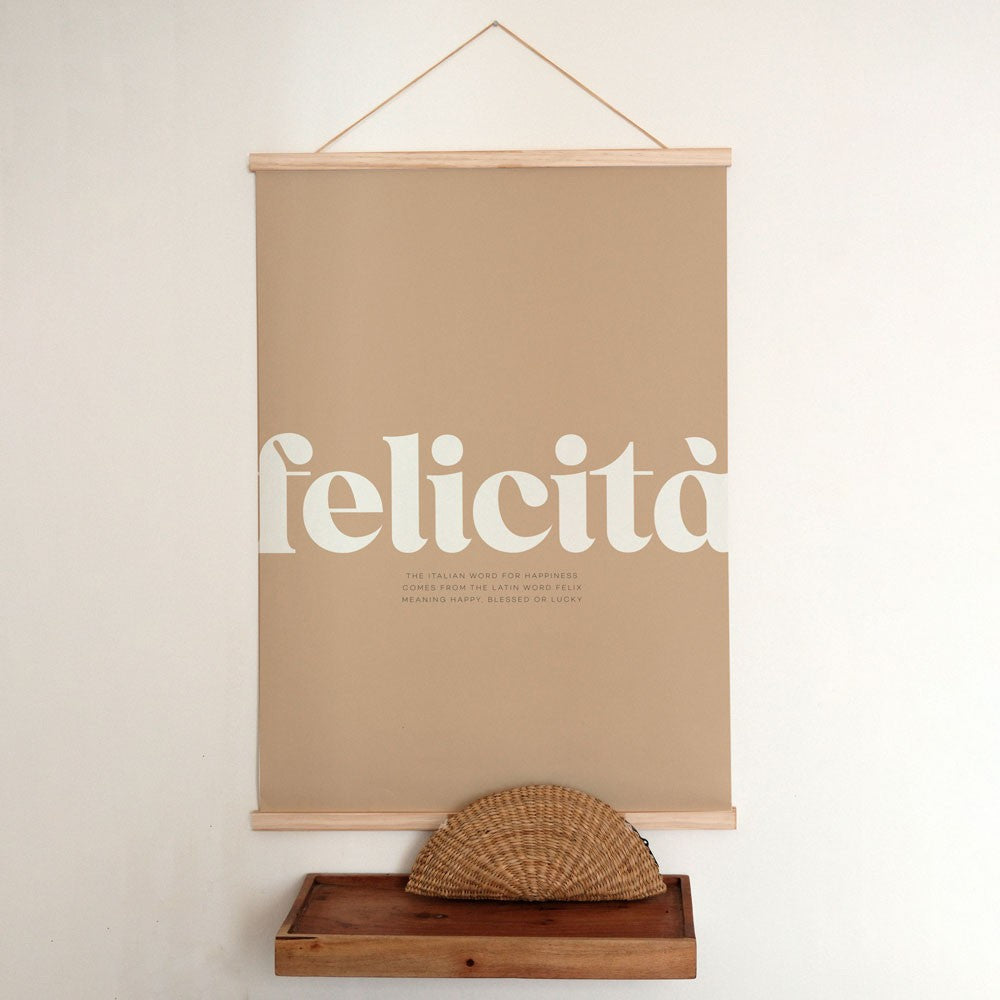 elegant felicita poster with minimalist italian typography on a matte paper background