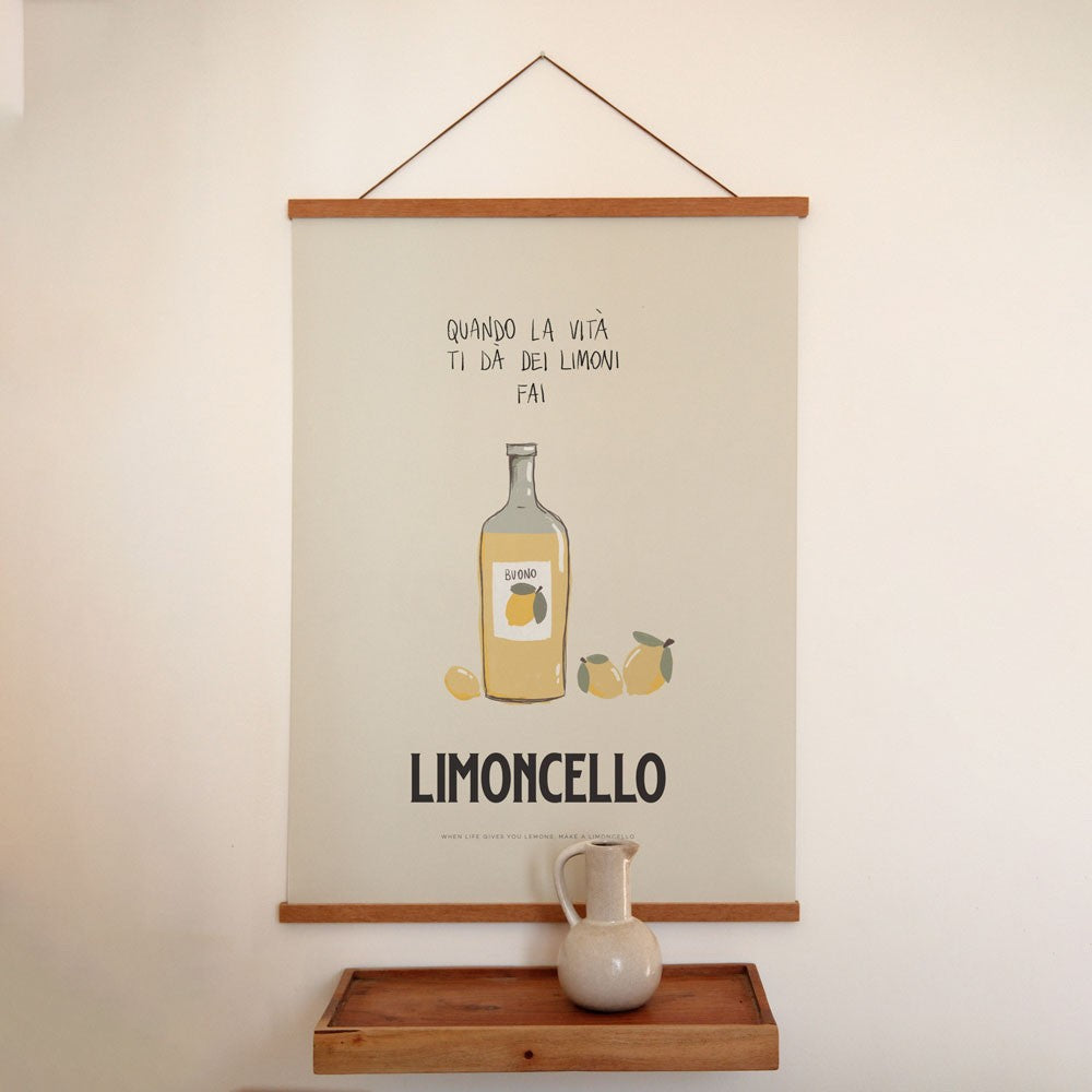 bold limoncello poster with minimalist italian typography on a bright yellow background