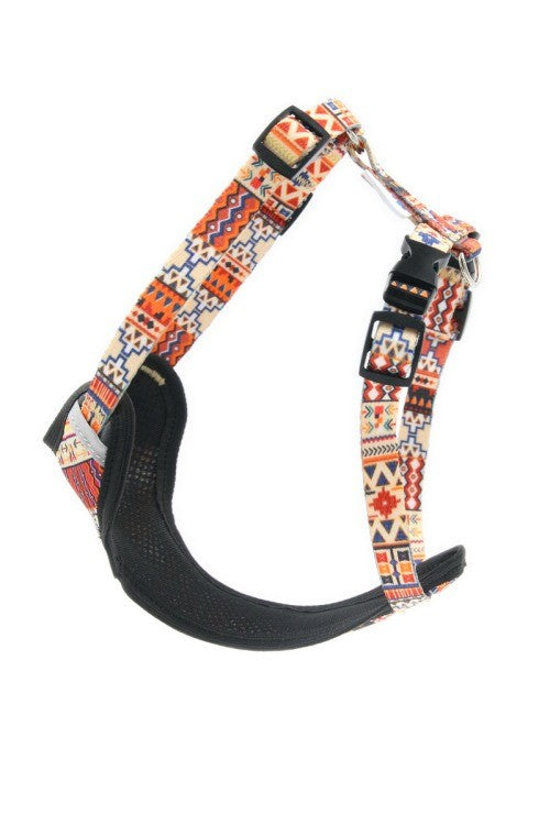 bold boho dog harness with reflective trim and nickel-plated fittings for confident walks