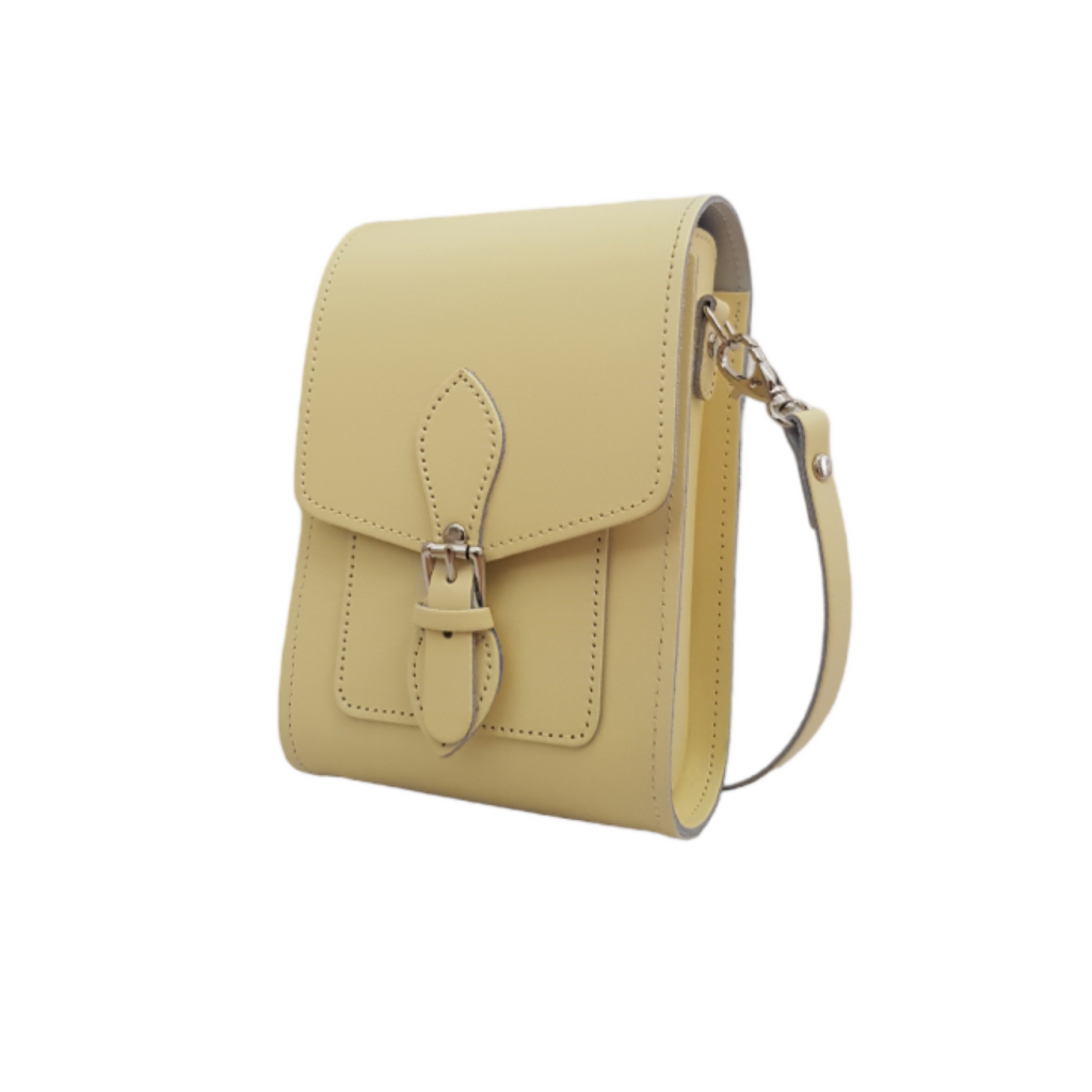 Handmade Leather Festival Phone Bag in Primrose Yellow