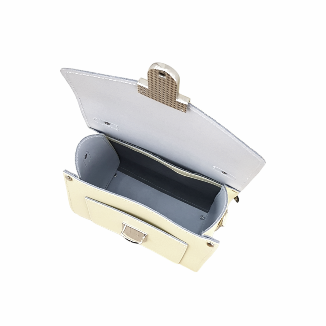 Handmade Leather Sugarcube Handbag in Eggshell