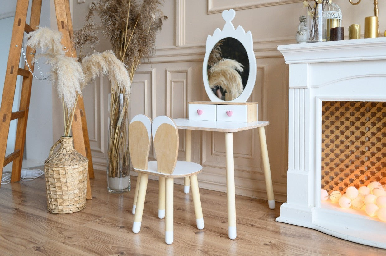 enchanted princess beauty table and chair set with mirror and drawers for kids