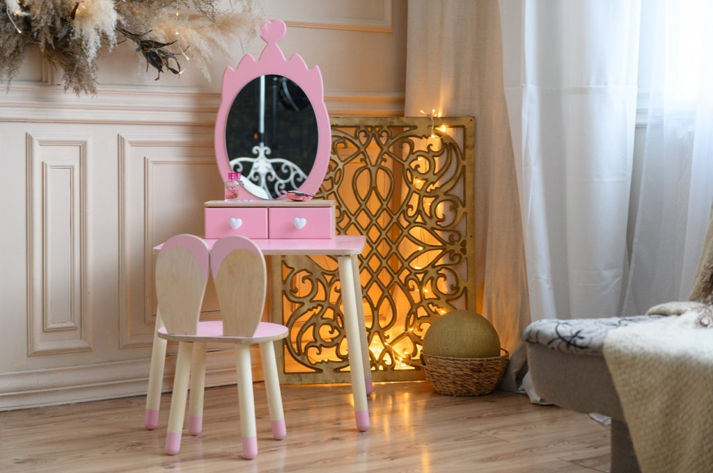 enchanted princess beauty table with mirror and drawers for kids playroom storage