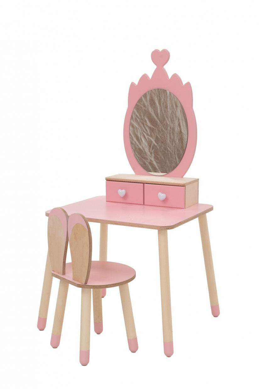 enchanted princess beauty table and chair set with a large mirror for dress-up play