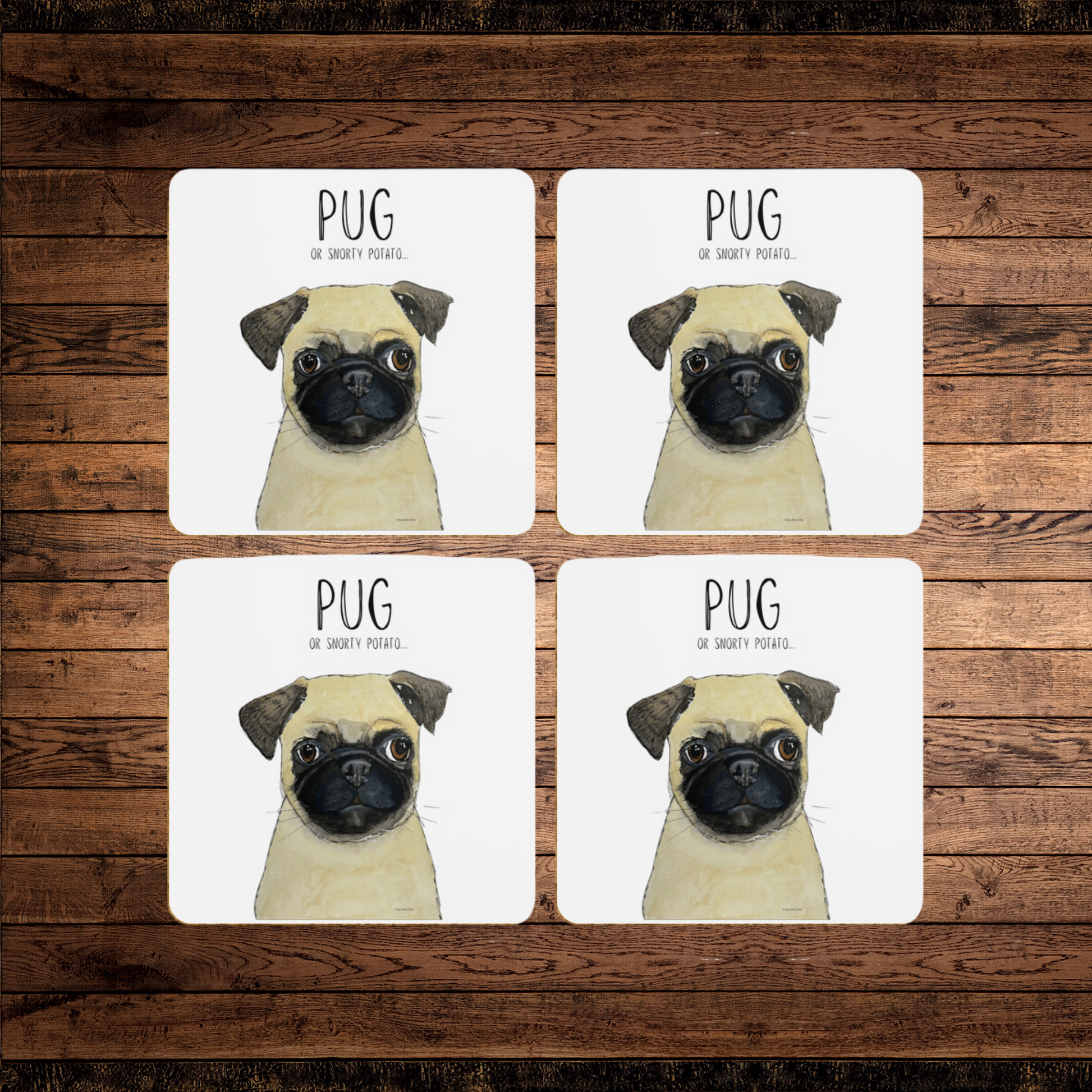 Pug Coaster Set Pack of 4