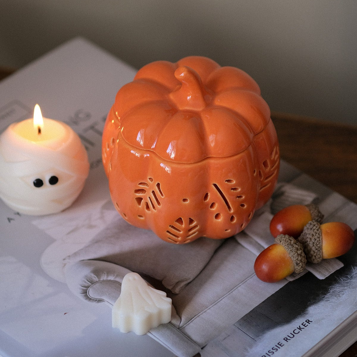 Pumpkin Wax Melt Burner Orange with Spiced Wax Melts