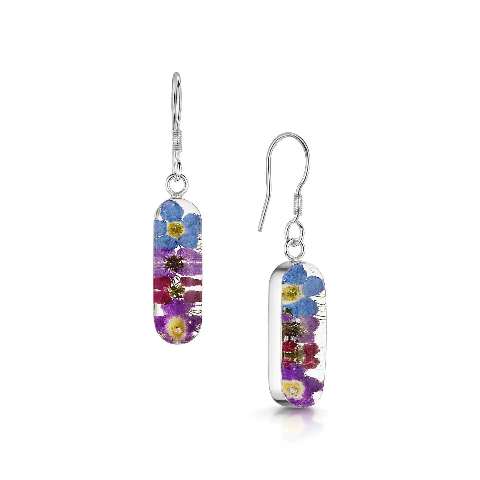 Purple Haze Vertical Bar Drop Earrings with Forget Me Nots