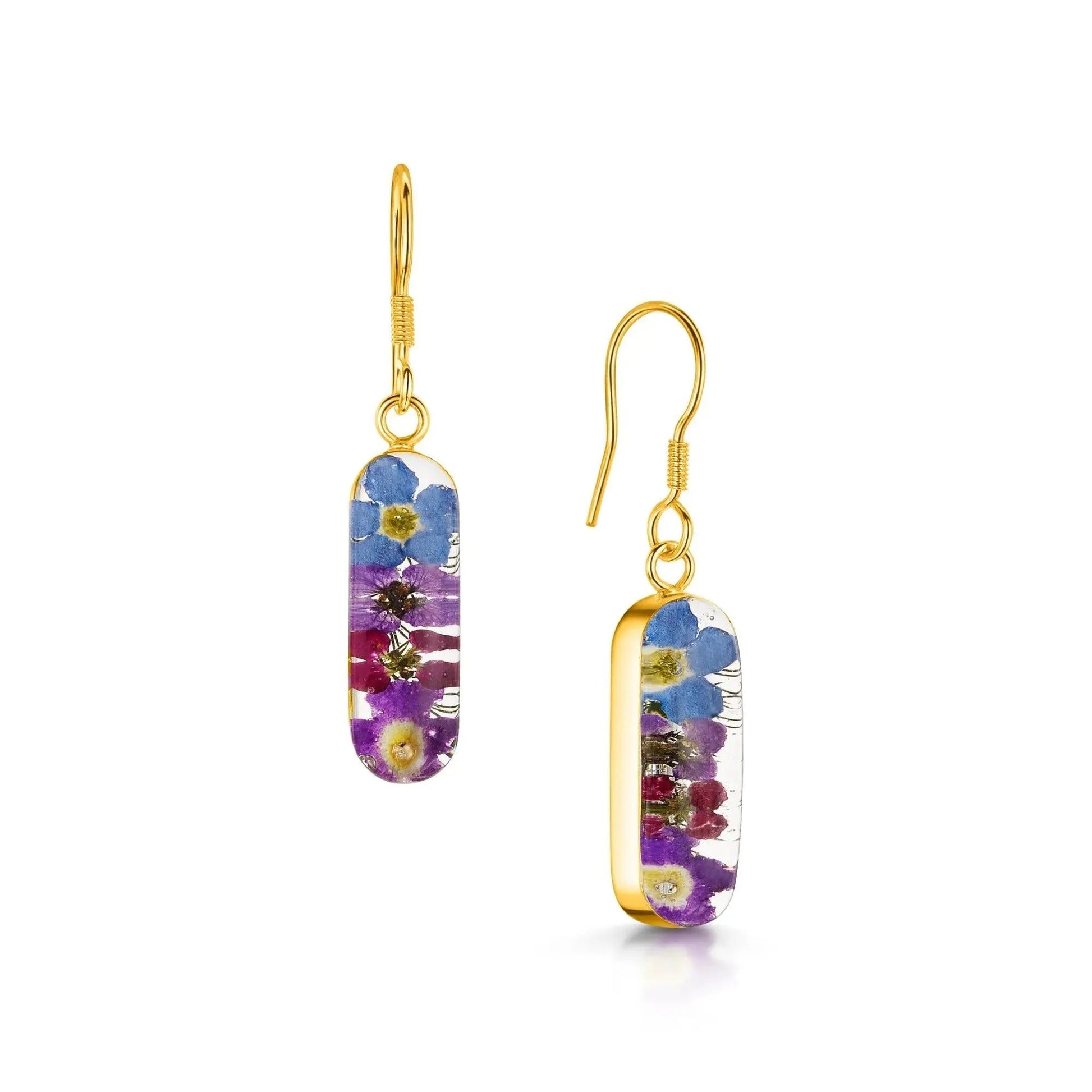 Purple Haze Vertical Bar Drop Earrings with Forget Me Nots