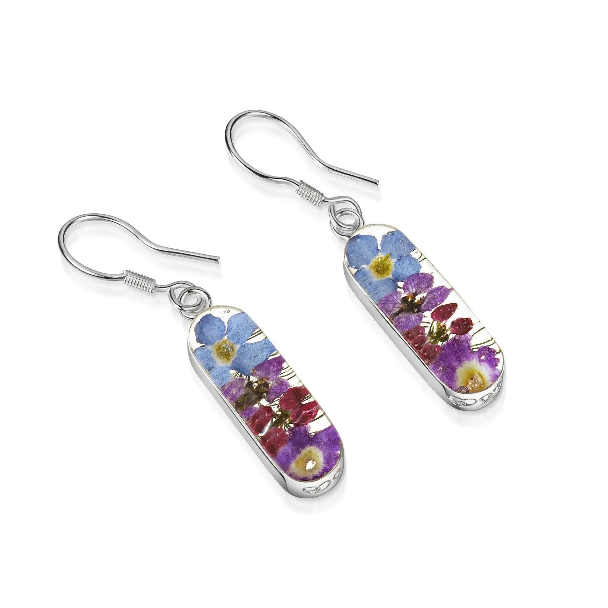 Purple Haze Vertical Bar Drop Earrings with Forget Me Nots