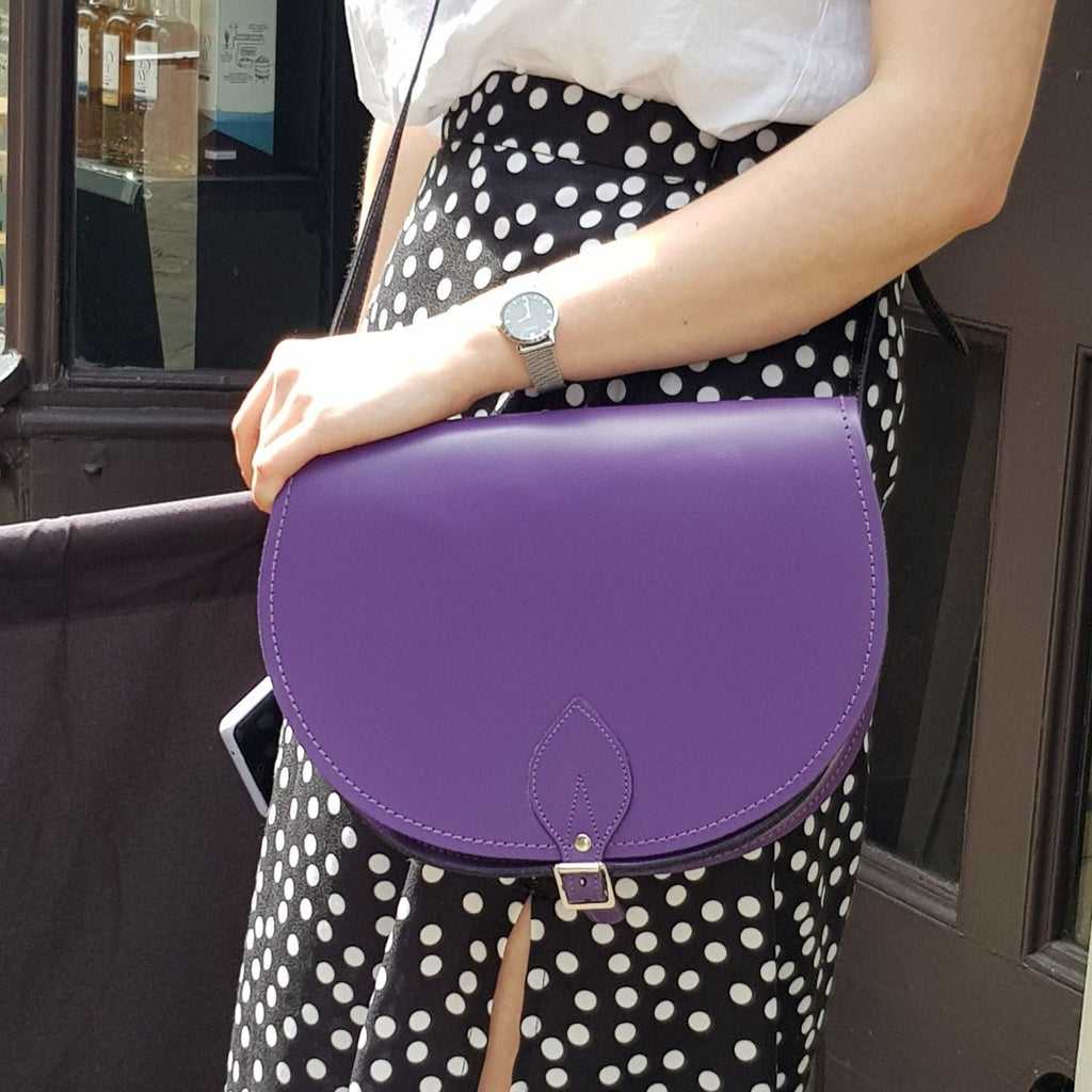 Handmade Leather Saddle Bag in Purple