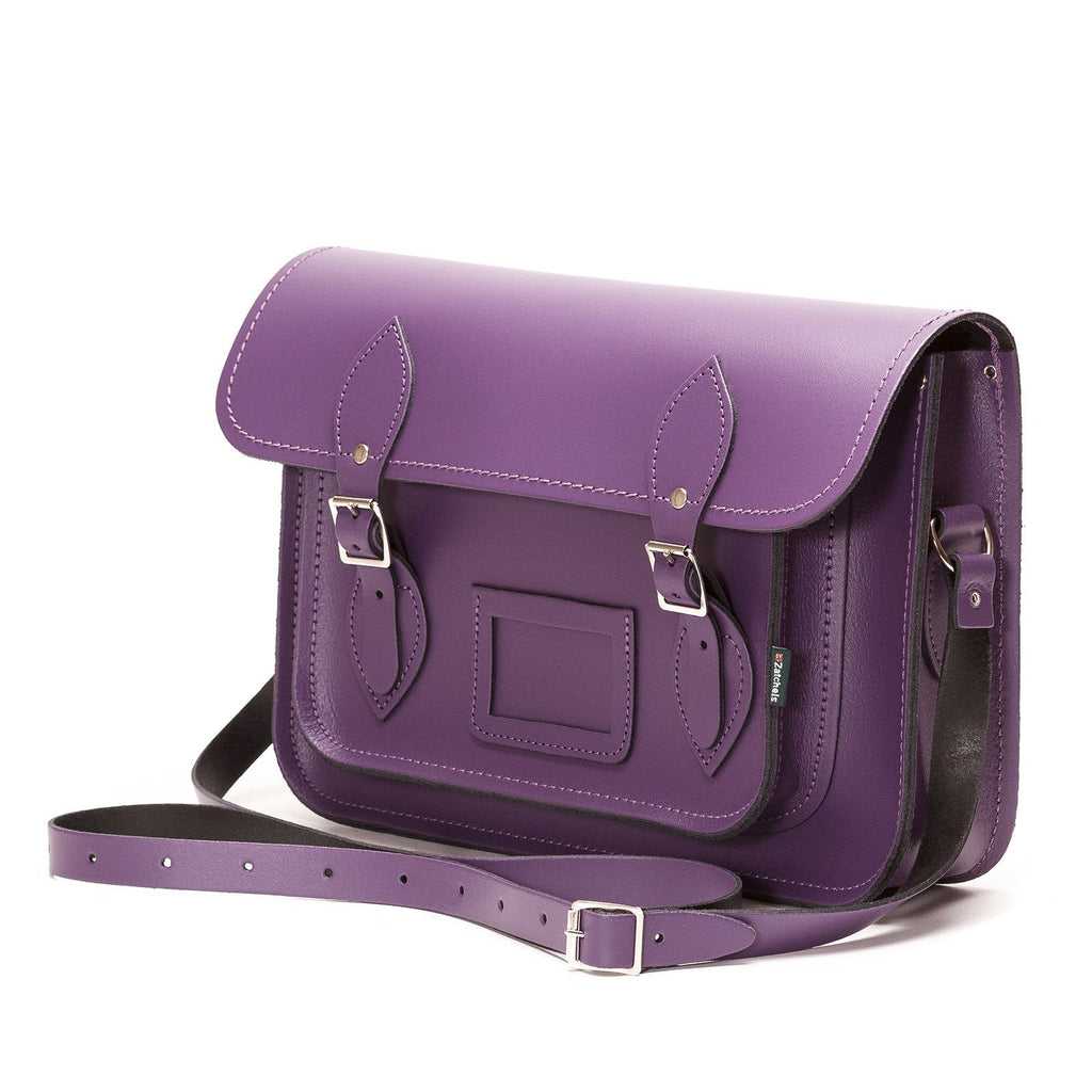 Handmade Leather Satchel in Purple