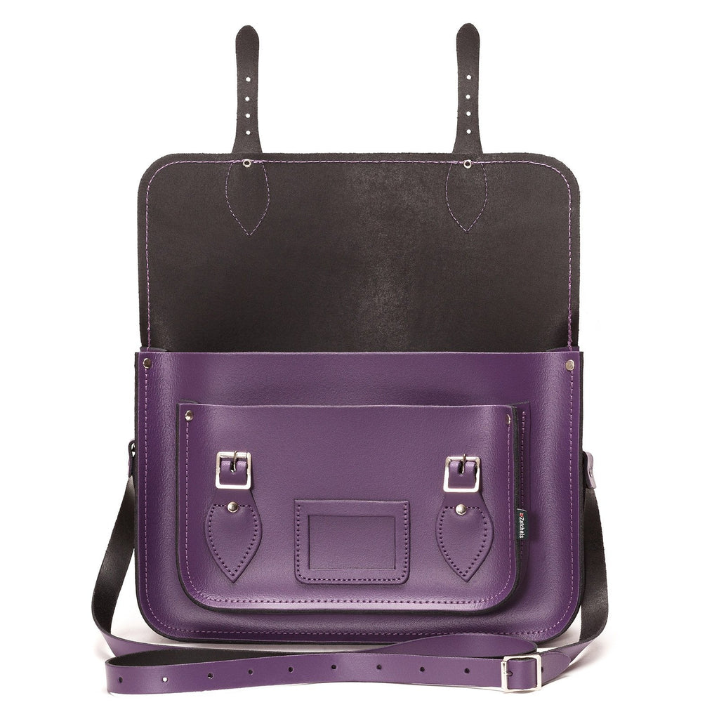 Handmade Leather Satchel in Purple