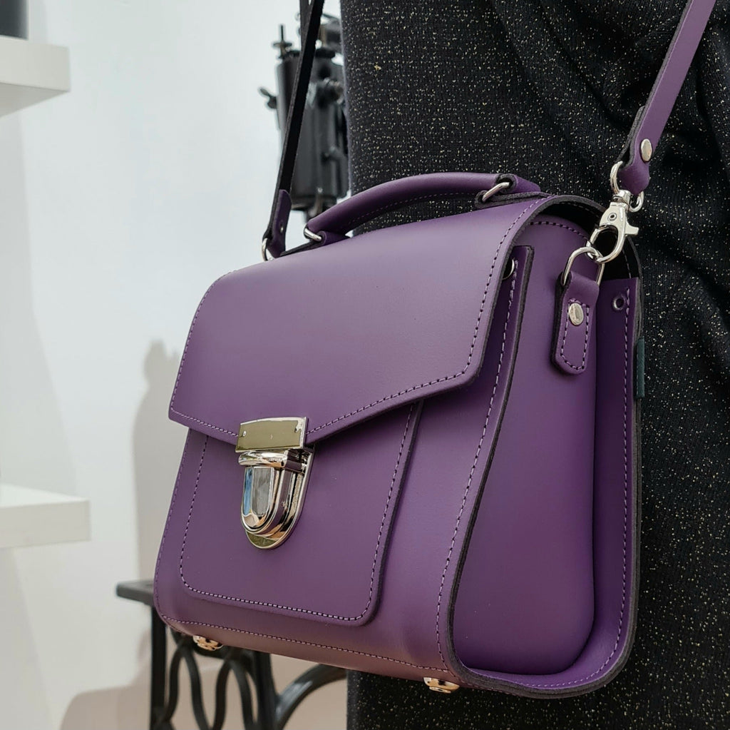 Purple Leather Sugarcube Handbag, Handmade in England