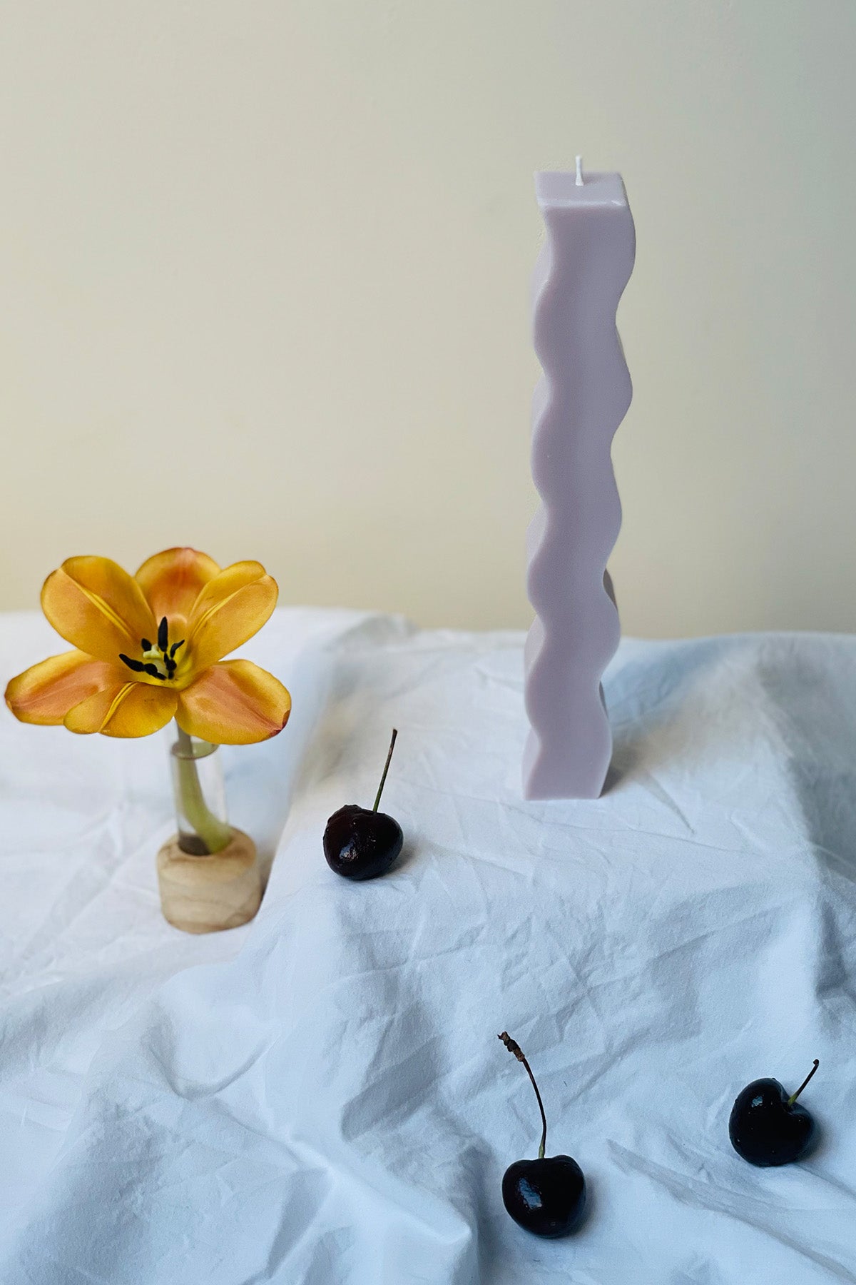 Wavy Pillar Candle in Pastel Colours