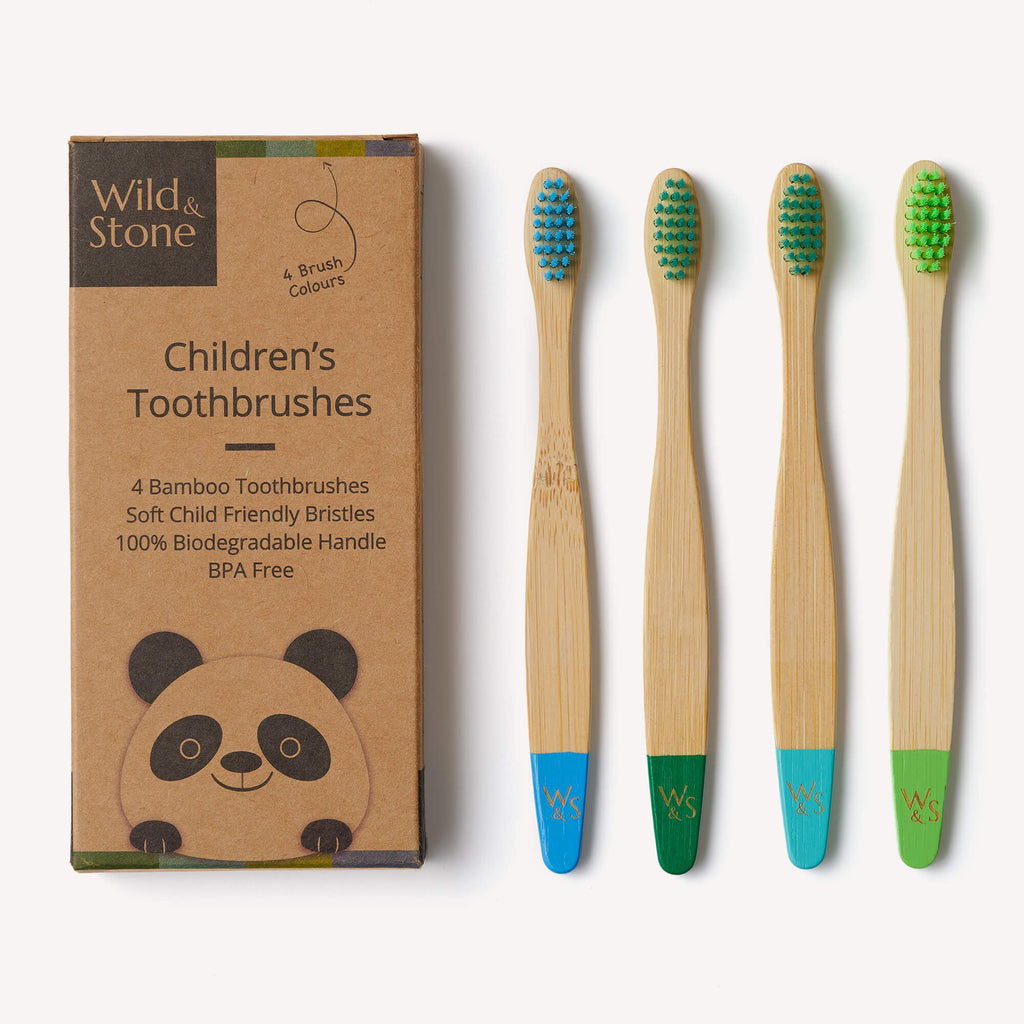 Children's Bamboo Toothbrush 4 Pack in Aqua