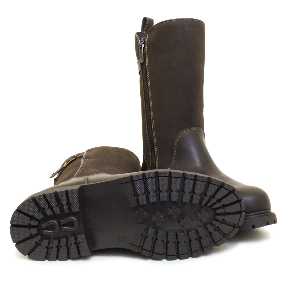 Waterproof Mid Calf Zip Up Boots in Brown