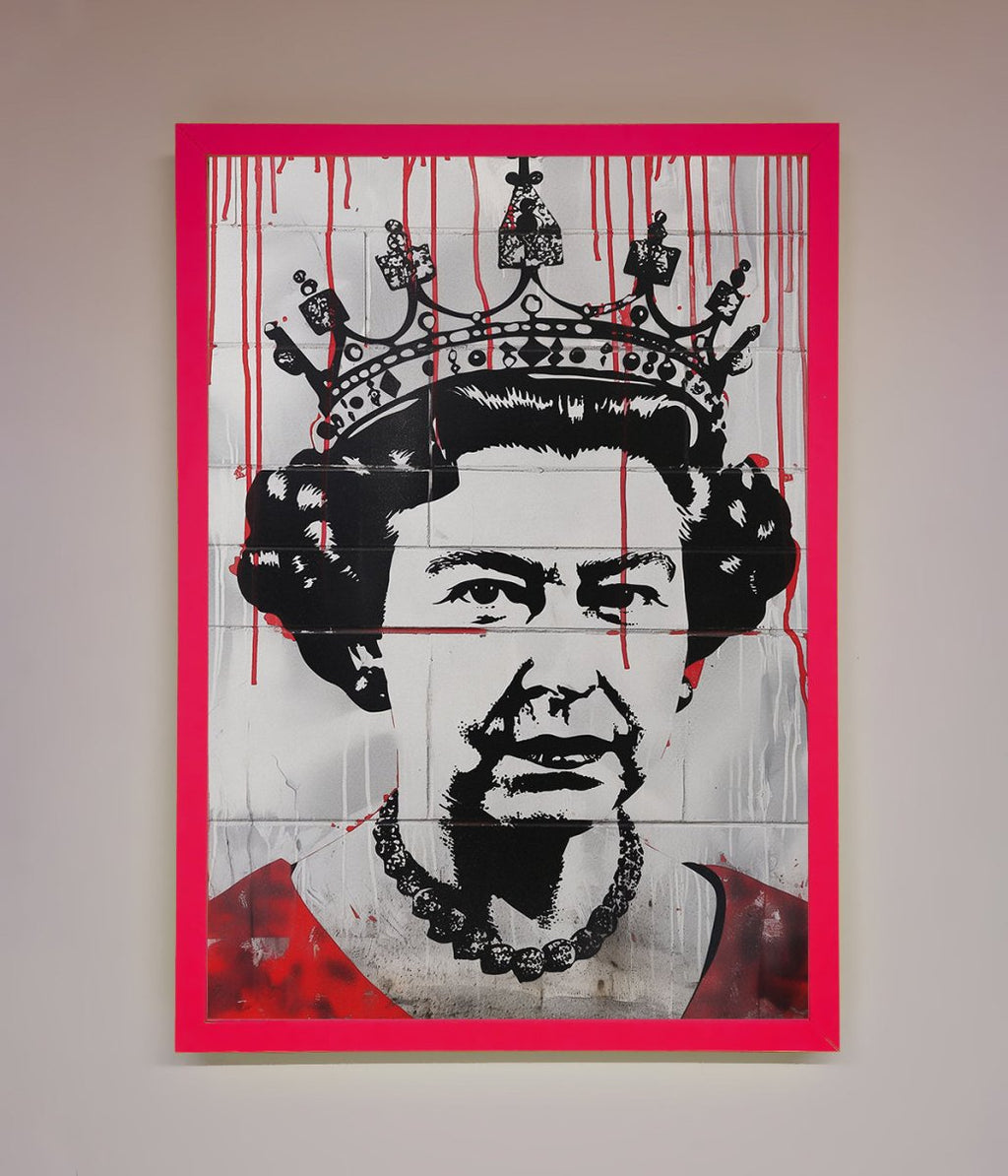 Queen Elizabeth Graffiti Red Blood Framed Poster