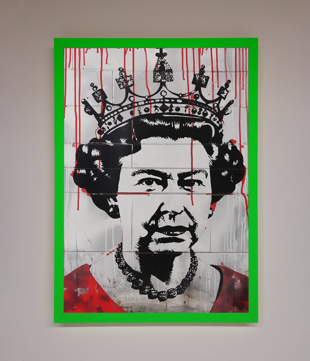 Queen Elizabeth Graffiti Red Blood Framed Poster