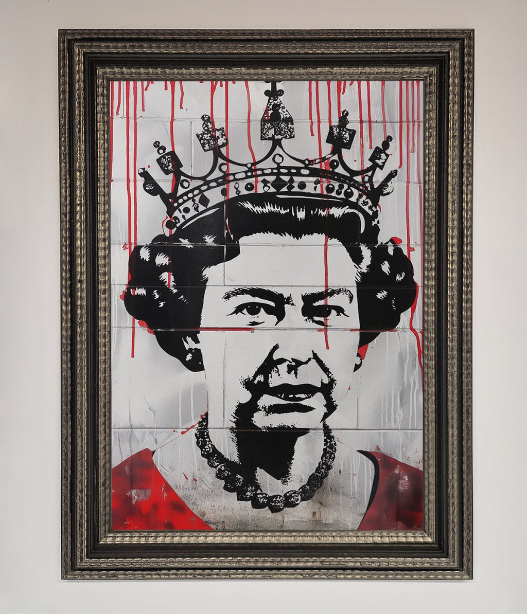 Queen Elizabeth Graffiti Red Blood Framed Poster